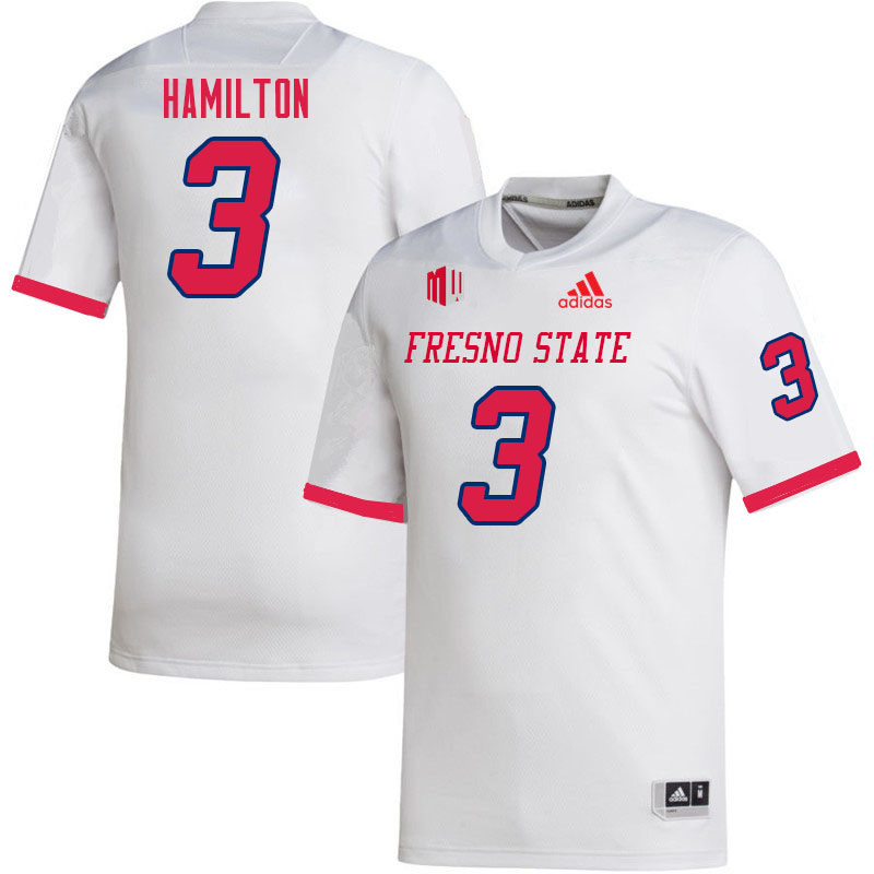 Men #3 Alzillion Hamilton Fresno State Bulldogs College Football Jerseys Sale-White - Click Image to Close
